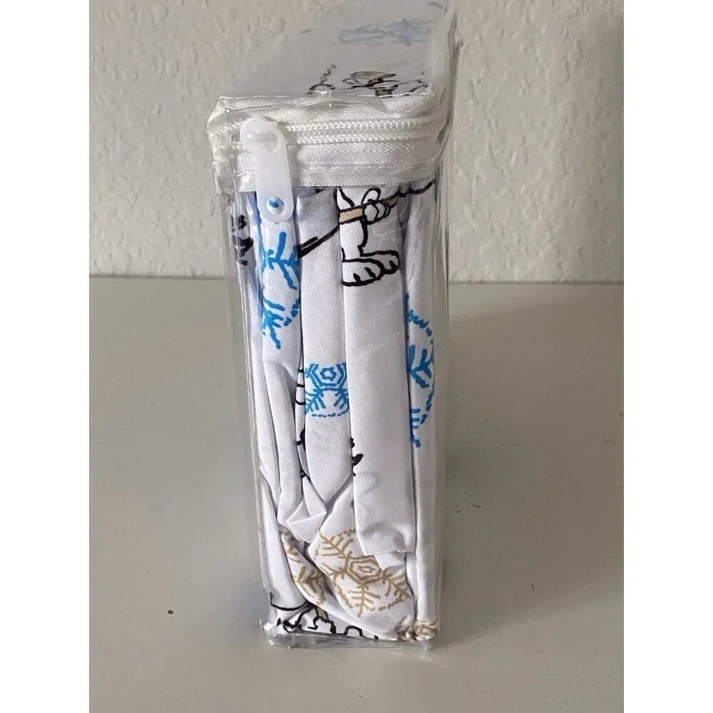 Peanuts Snoopy Puffy Coat QUEEN SZ Sheet Set Christmas Puffer Jacket White‎ Blue